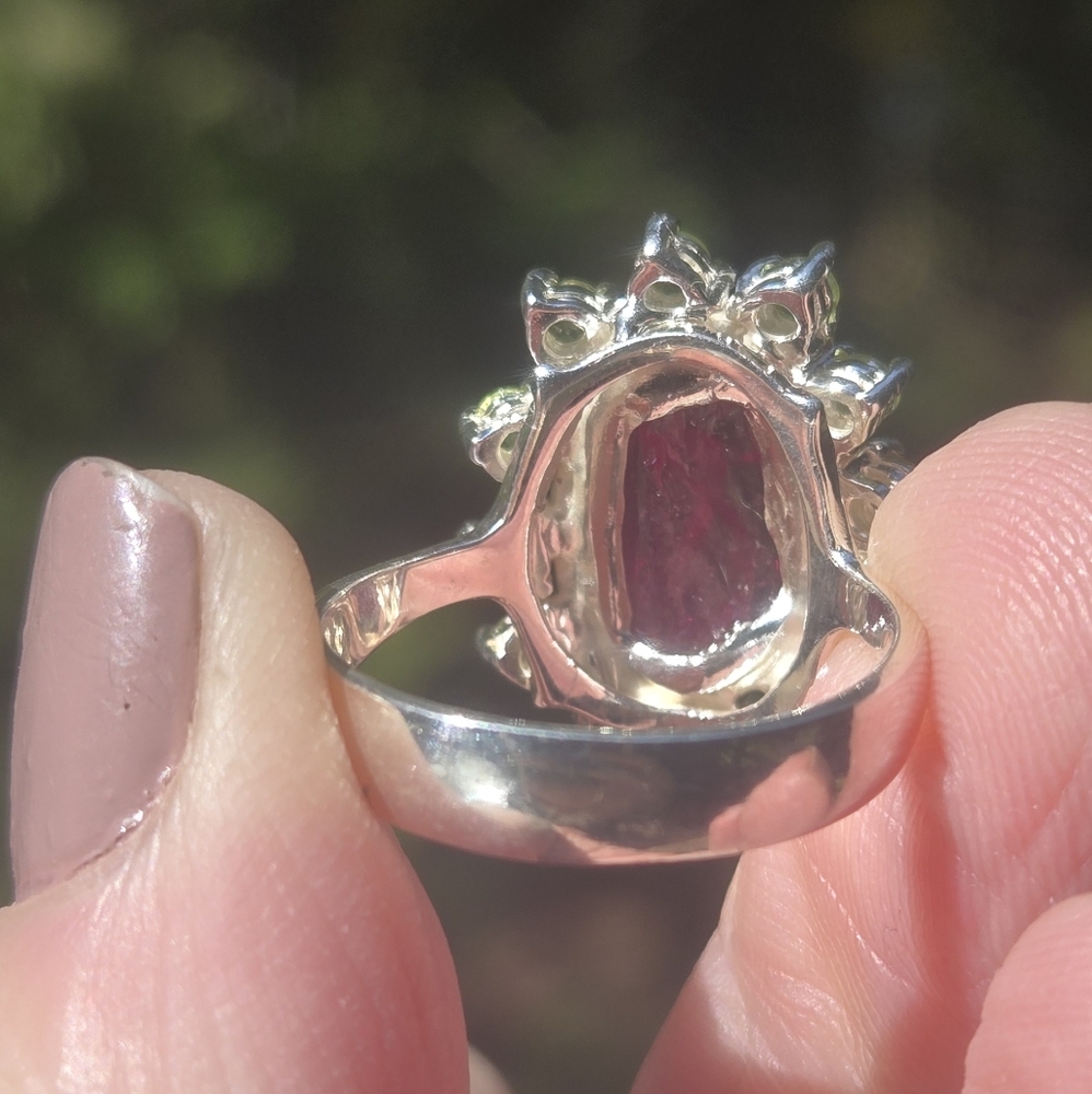 Ruby Raw Natural 14k & Peridot Gemstone Sterling Ring Sz7.75 - Picture 8 of 9